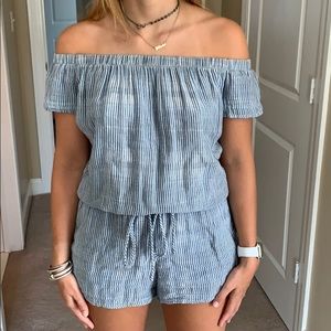 Blue and white striped romper